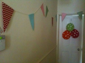 Party bunting, spotty bunting, party balloons
